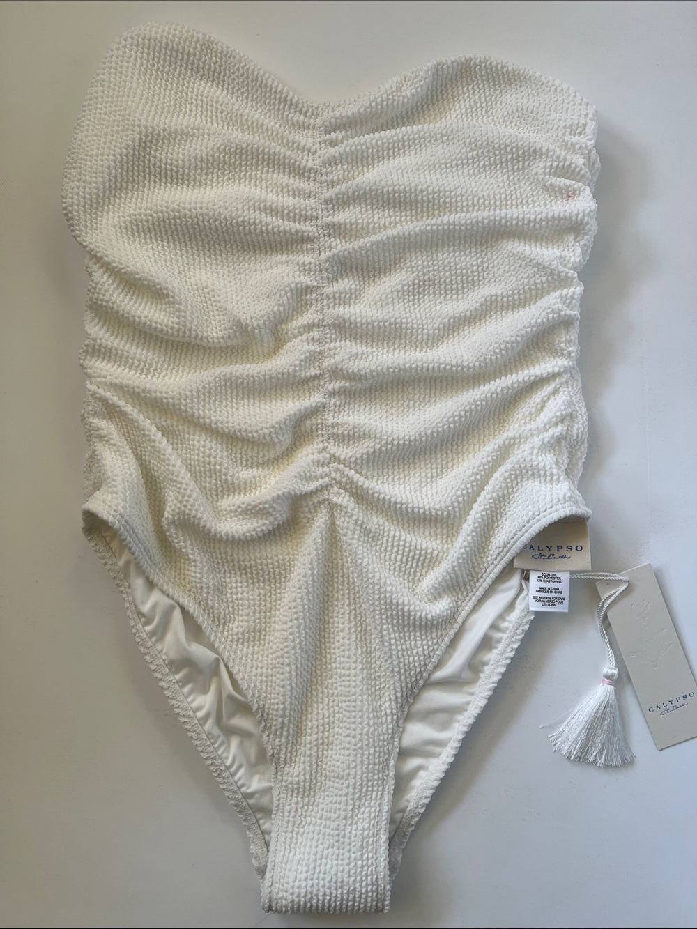 Calypso St. Barth White Textured Ruched Bandeau One-Piece